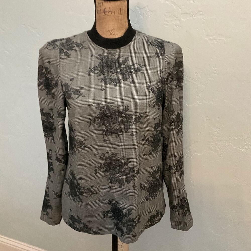 ZARA  Women's black plaid lace Floral  Blouse Top whimsigoth goth fairy M